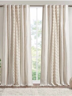 Ivory Textured Stripe Curtain Panels - SET of 4